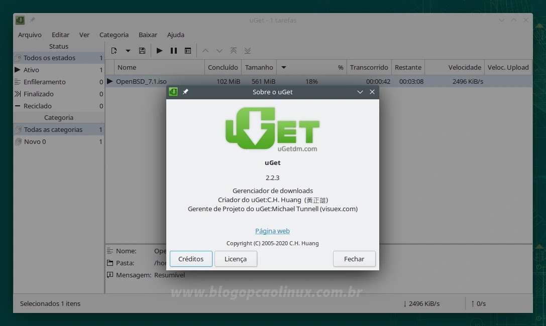 uGet executando no openSUSE Leap 15.4