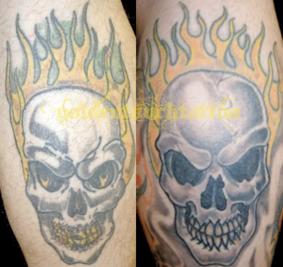 Labels cover up fix flames flip skull tattoos flaming skull tattoos