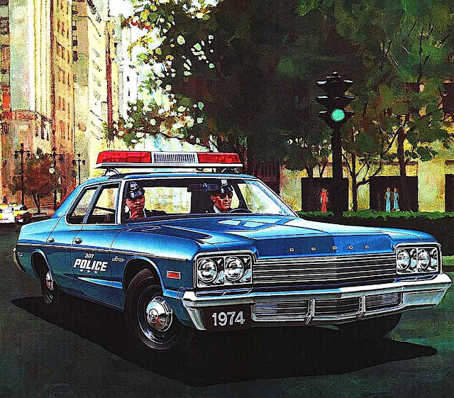 a 1974 Dodge police car color illustration