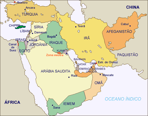 Quais são os países do Oriente Médio com suas respectivas capitais 