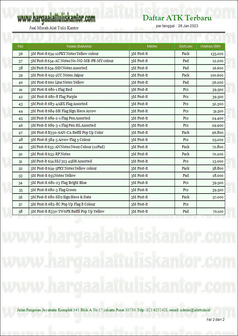 List harga katalog Alat Tulis terlengkap dari toko bina mandiri stationery