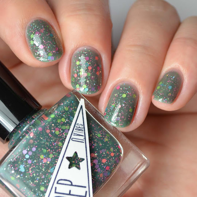 green jelly nail polish with neon glitter