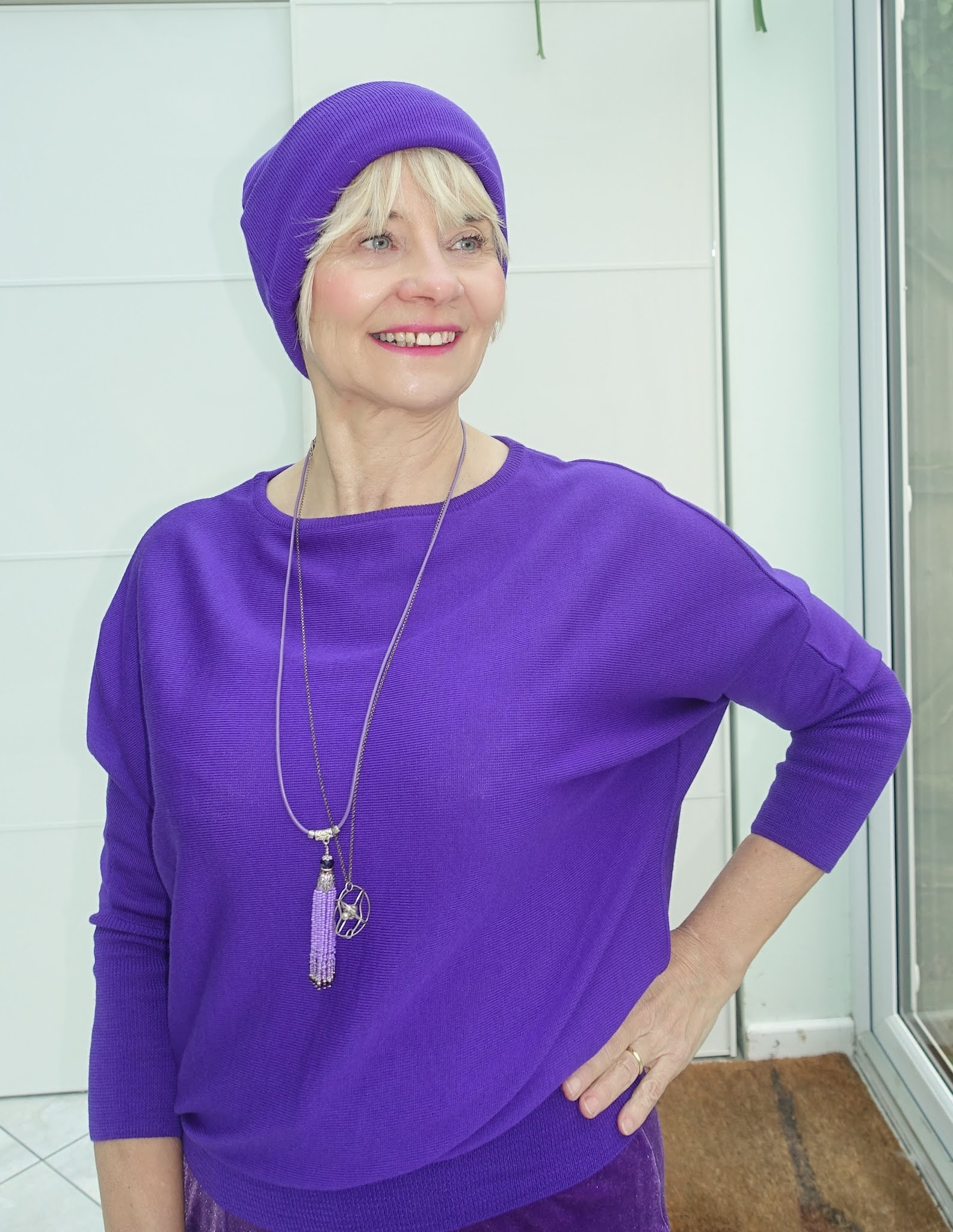 Is This Mutton blogger Gail Hanlon in purple beanie and sweater from Kettlewell Colours