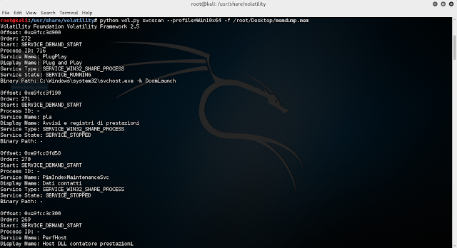 Kali Linux, Volatility - svcscan