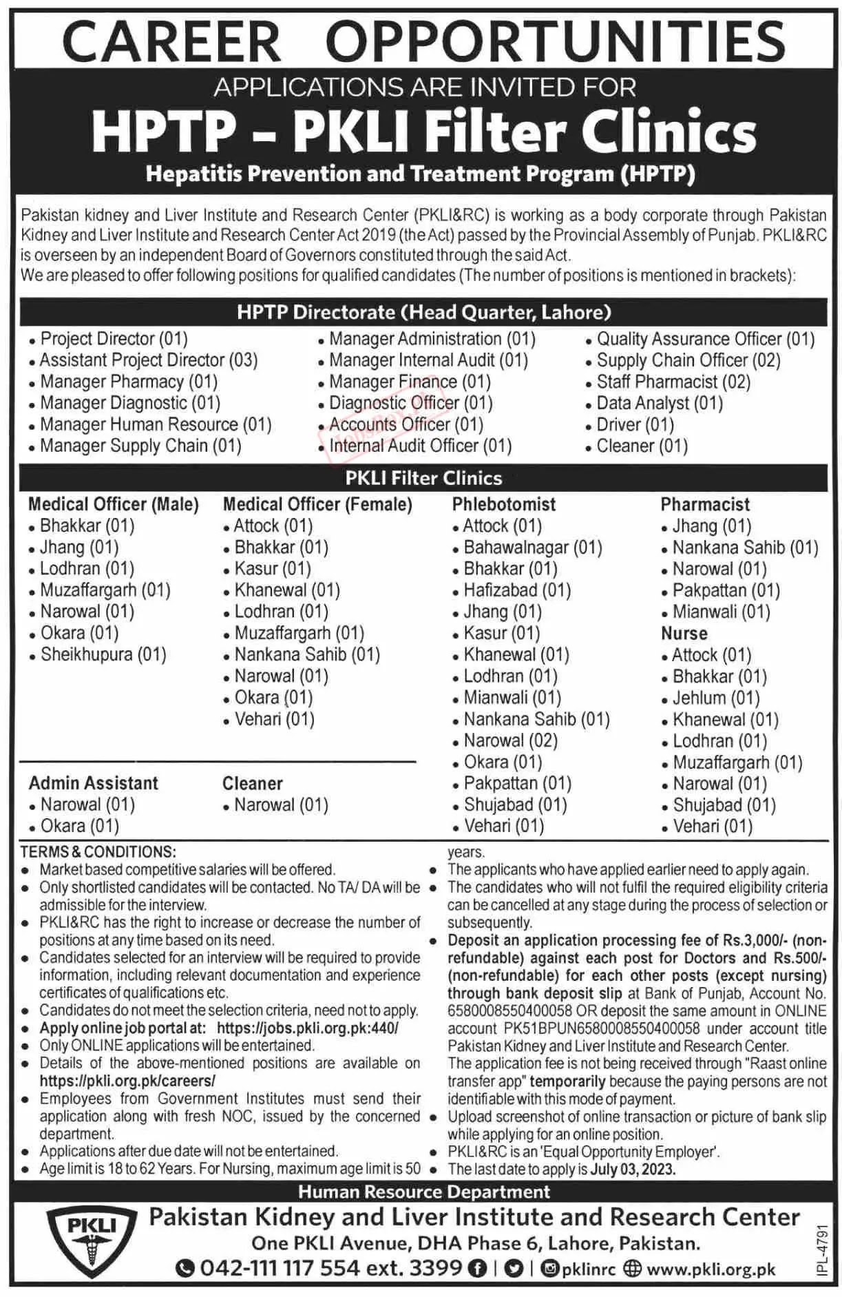 Pakistan Kidney And Liver Institute PKLI Jobs Advertisement 2023