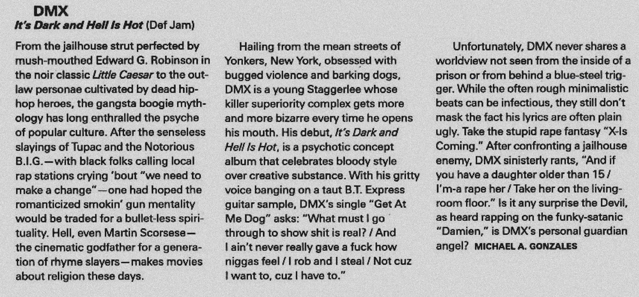 DMX It's Dark and Hell Is Hot Album Review Spin Magazine 1998