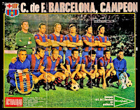 F. C. BARCELONA. Temporada 1970-71. Miguel Reina, Rifé, Gallego, Eladio, Torres, Costas; Claudio Pellejero (utillero), Rexach, Marcial, Dueñas, Zabalza, Asensi y Ángel Mur (masajista). F. C. BARCELONA 4 🆚 VALENCIA C. F. 3 Domingo 04/07/1971, 20:30 horas. LXVII Copa del Generalísimo de España, final. Madrid, estadio Santiago Bernabeu: 100.200 espectadores. GOLES: ⚽0-1: 21’, Claramunt I de penalti. ⚽0-2: 48’, Paquito. ⚽1-2: 52’, Fusté, de tiro libre directo. ⚽2-2: 70’, Zabalza. ⚽3-2: 99’, Zabalza. ⚽3-3: 101’, Valdez. ⚽4-3: 112’, Alfonseda.