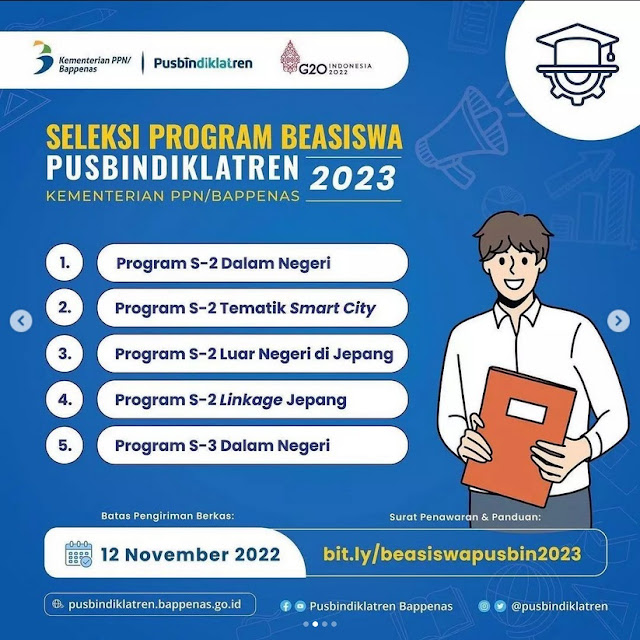 Seleksi Program Beasiswa Paskasarjana PUSBINDIKLATREN, Batas Pengiriman Berkas 12 November 2022 Untuk Abdi Negara