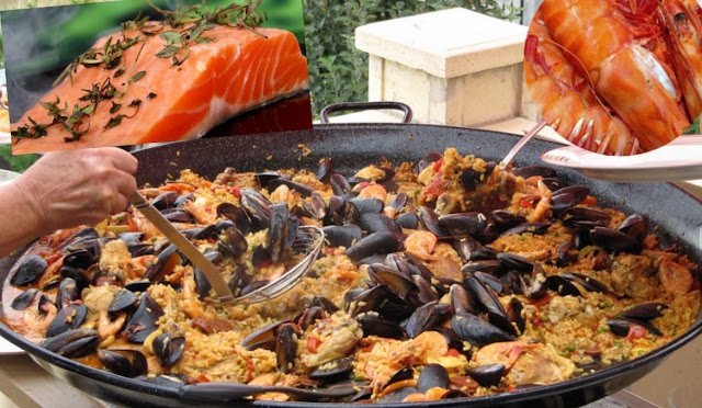 Paella nordique aux fruits de mer, saumon, chorizo, sans calmar