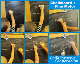 photo of: Fine motor at the chalk board, fine motor development, fine motor in Preschool