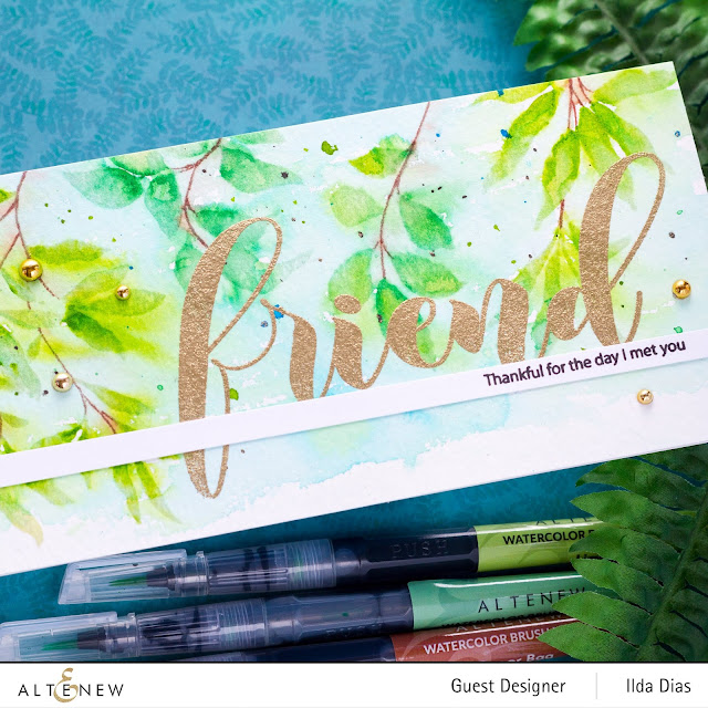 Loose Water colored Leaf Clusters Stamp Set Slimline Card Altenew 6th Anniversary Blog Hop Day 3 + Giveaway 