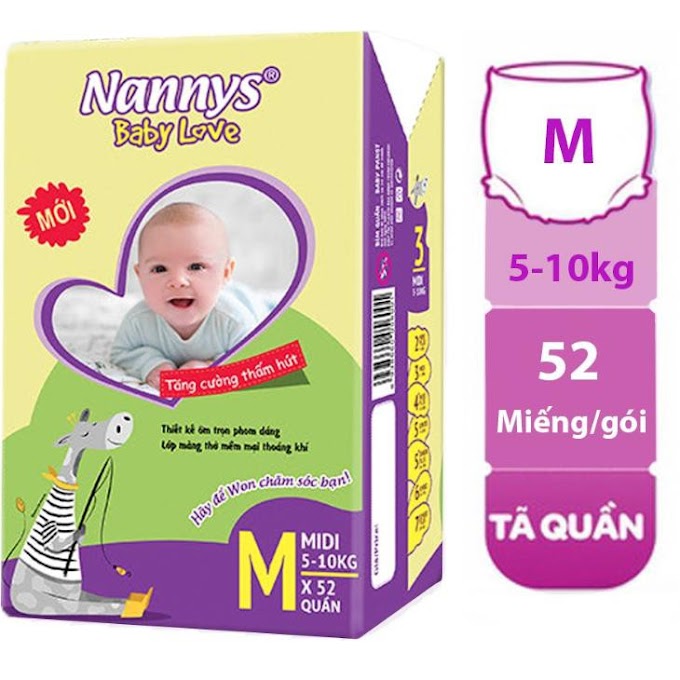 Bỉm quần Nannys M/L/XL/XXL 52 Miếng/Bịch