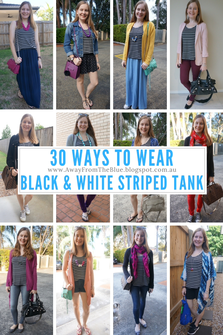 Away From Blue  Aussie Mum Style, Away From The Blue Jeans Rut: 30 Ways To  Wear: Black and White Stripe Tank