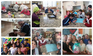 6 FOTOS DE LOS ALUMNOS Y LA PROFESORA DEL TALLER, PREPARANDO ALGUNAS RECETAS.