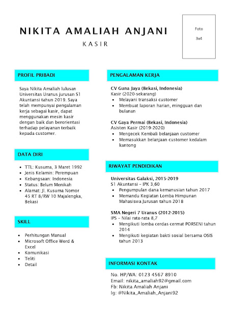 Contoh Curriculum Vitae (CV) Untuk Kasir