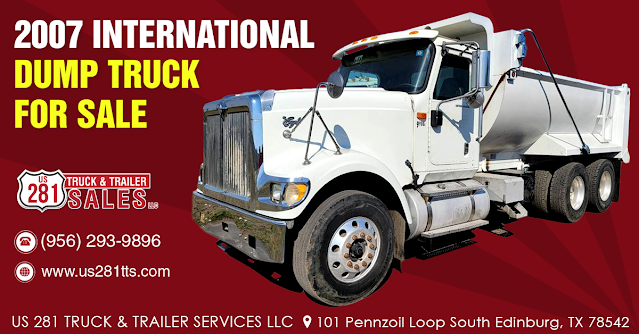 This 2007 International Dump Truck is available for sale at our truck shop in Edinburg, South Texas.