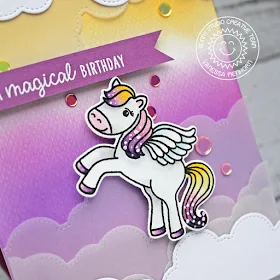 Sunny Studio Stamps: Prancing Pegasus Fluffy Clouds Border Dies Magical Pegasus Birthday Card by Vanessa Menhorn