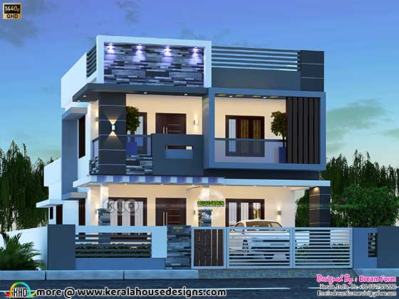 Aerial View of 3-Bedroom Modern Flat Roof House Design