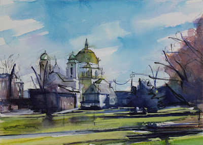 Watercolor painting of our lady of victory basilica