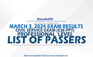 FULL RESULTS: March 3 2024 Civil Service Exam Results (Professional Level) List of Passers