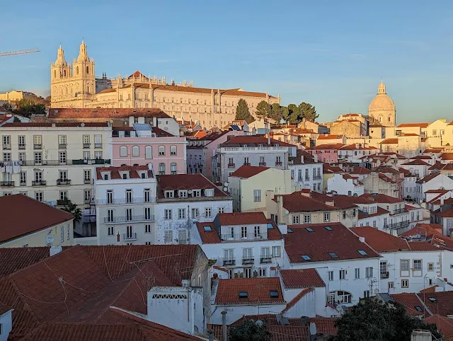 View from Miradouro de Santa Luzia during Golden Hour in Lisbon in January