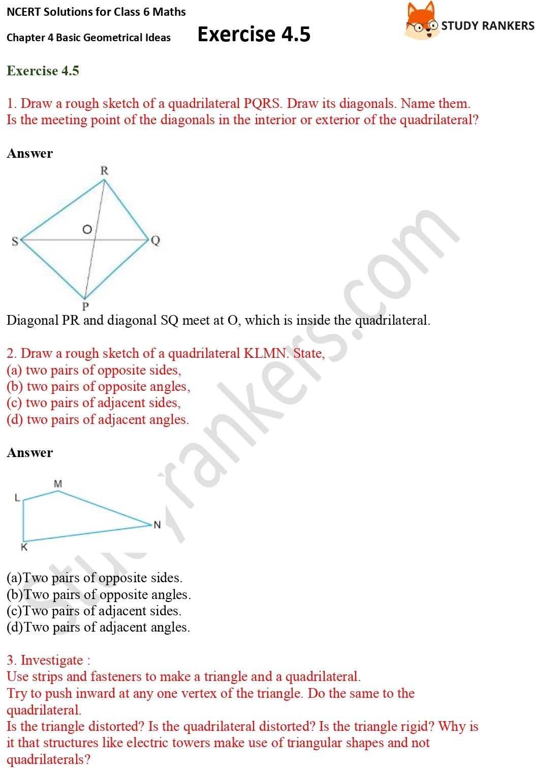 NCERT Solutions for Class 6 Maths Chapter 4 Basic Geometrical Ideas Exercise 4.5 Part 1