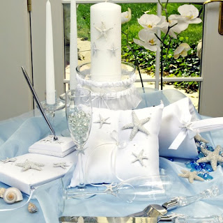 Beach themed wedding decorations, wedding accessories and personalized wedding favors.