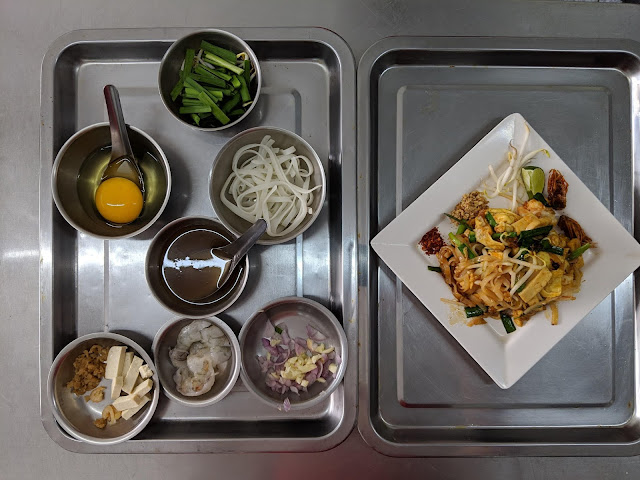 Pad Thai, before and after, at Chef LeeZ Thai cooking school in Bangkok, Thailand