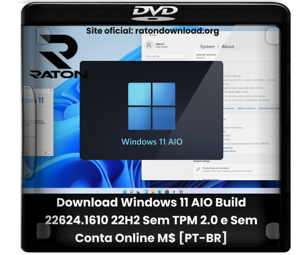 Raton Download - Desde 2007: Download Windows 11 Pro 22H2 22621.1105 Lite /  Superlite (Sem-TPM) (x64) Multi-Linguagem Pré-ativado