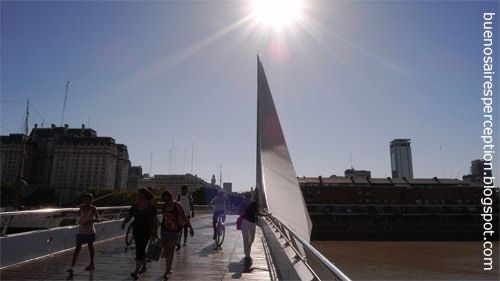 The beautiful bridge "Puenta de la Mujer" by Santiago Calatrava at dock 3 in Puerto Madero, Buenos Aires