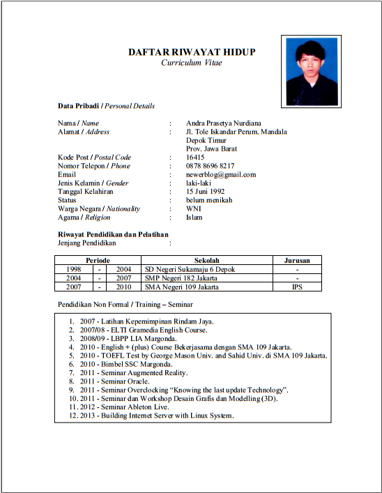 Contoh Cv Bahasa Inggris Terbaik - JobsDB