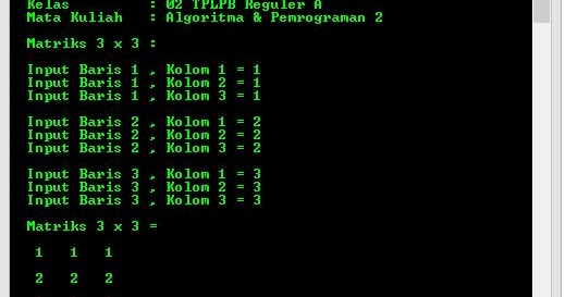 Program Membuat Matriks 3 x 3 Menggunakan Array di C++ 