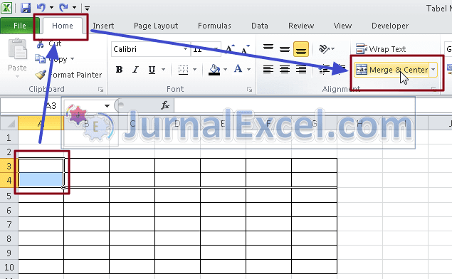 Merge & Center Pada Tabel Excel - JurnalExcel.com