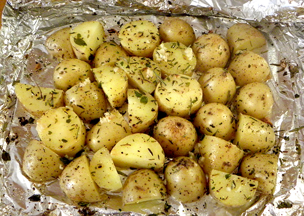 Potatoes Baked in Foil: unwrapped to serve