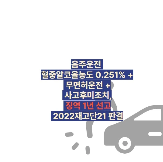 음주운전 혈중알코올농도 0.251% + 무면허운전 + 사고후미조치, 징역 1년 선고 2022재고단21 판결
