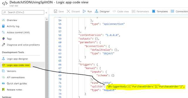 split on in logic app code view