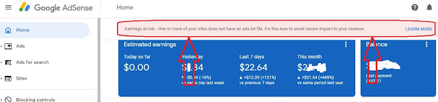 Earnings at risk - One or more of your sites does not have an ads.txt...Solution