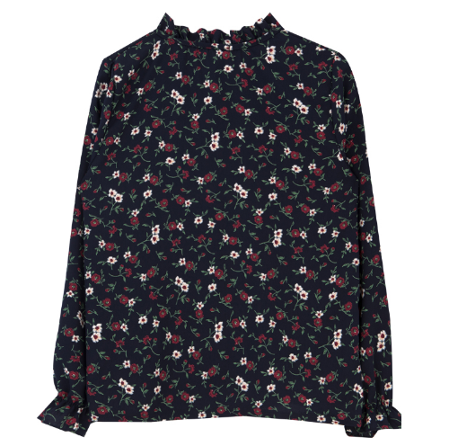 Flower Print Ruffled Neck Blouse