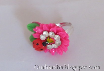 Resin Ladybird Flower Leaf Ring (1)