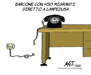 salvini, mattarella, lampedusa, barcone, sbarchi, migranti, vignetta, satira