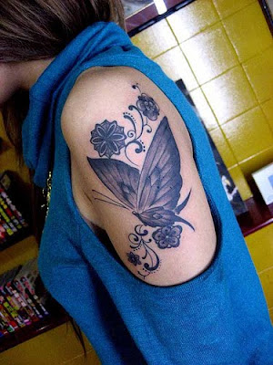 <br />Butterflies on Flower Tattoos Design