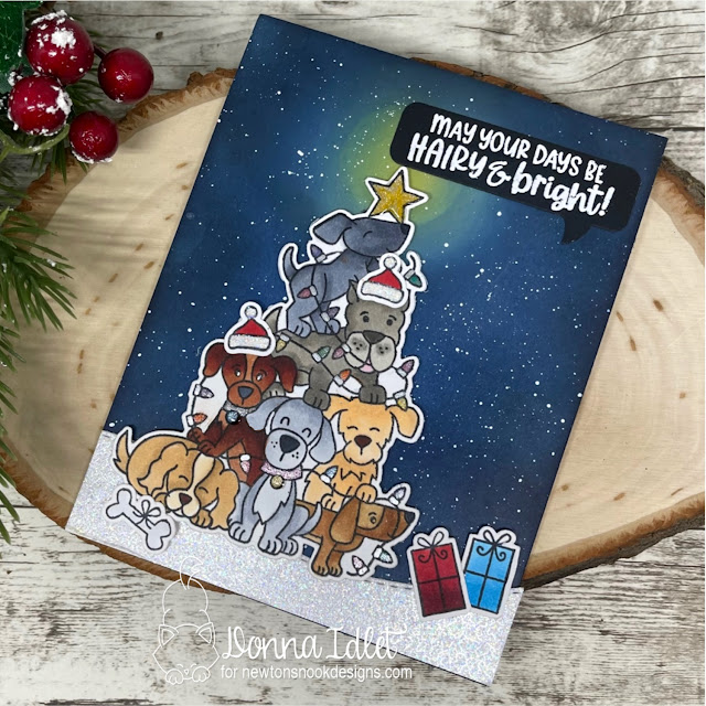 Donna Idlet, Newton's Nook Designs, Cat Christmas Tree Stamp Set, Dog Christmas Tree Stamp Set, copic coloring, ink blending, glitz glitter gel, dogs, cats