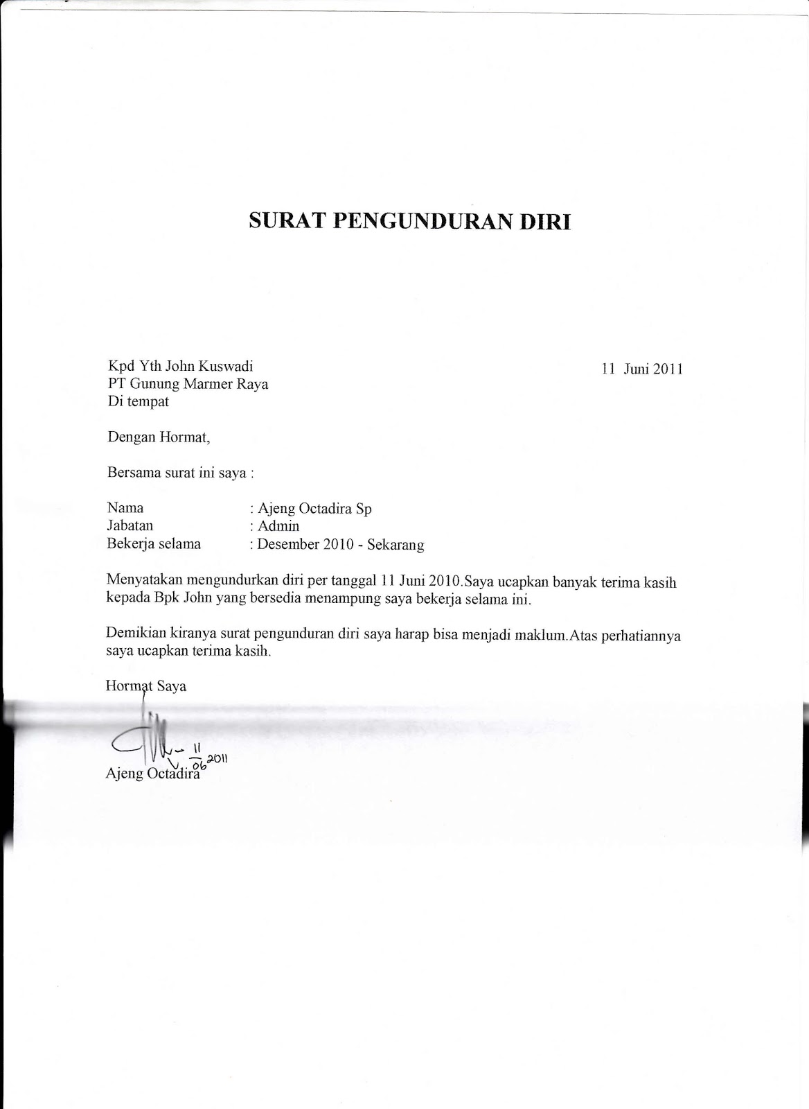 Contoh Surat Pengunduran Diri Resign Kerja  newhairstylesformen2014 