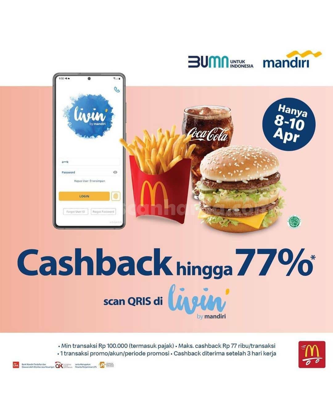 Promo McDonalds Cashback 77% dengan aplikasi Livin’ dari Bank mandiri