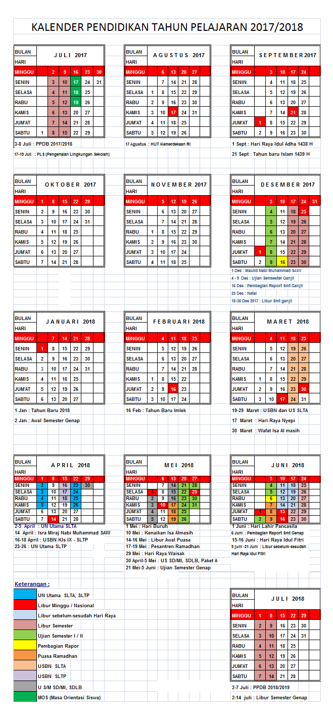 Download Kalender Pendidikan SD SMP SMA SMK Tahun 2017 2018 Lengkap