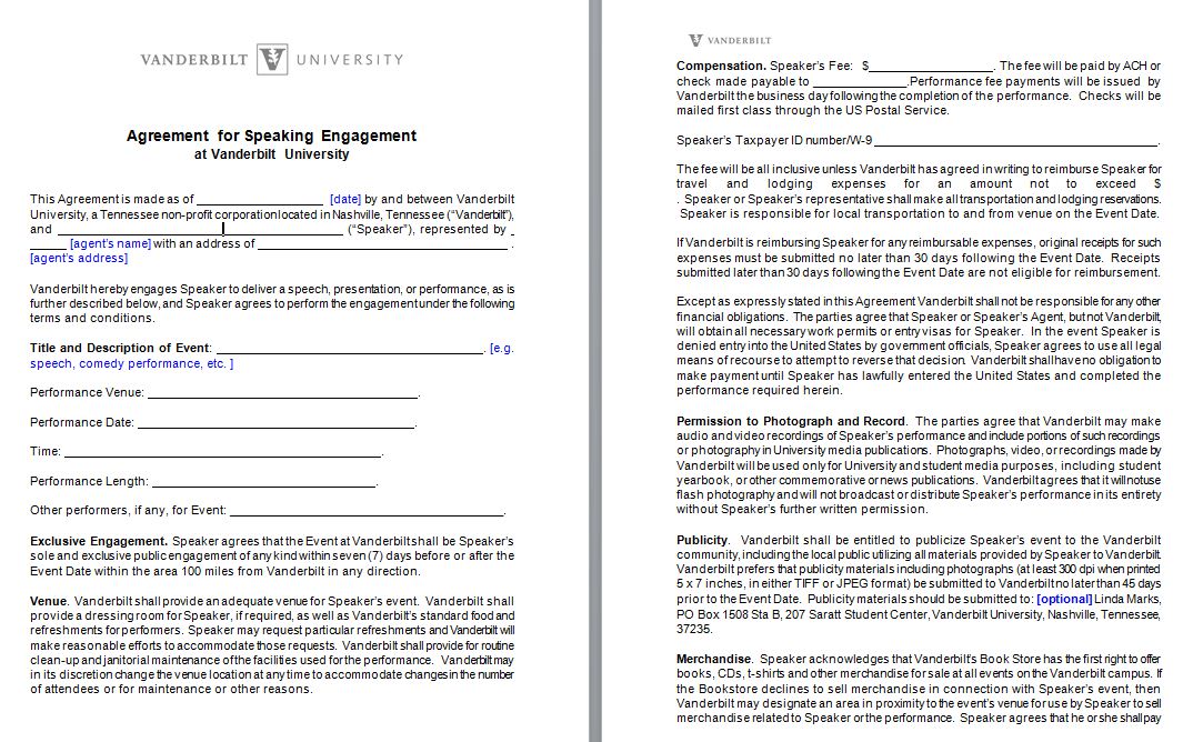 Speaker Engagement Contract - free sample example form 