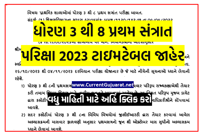 Std 3 To 8 Pratham Pariksha 2022 Time Table | Std 3 To 8 First Sem Exam 2022 Time Table Out