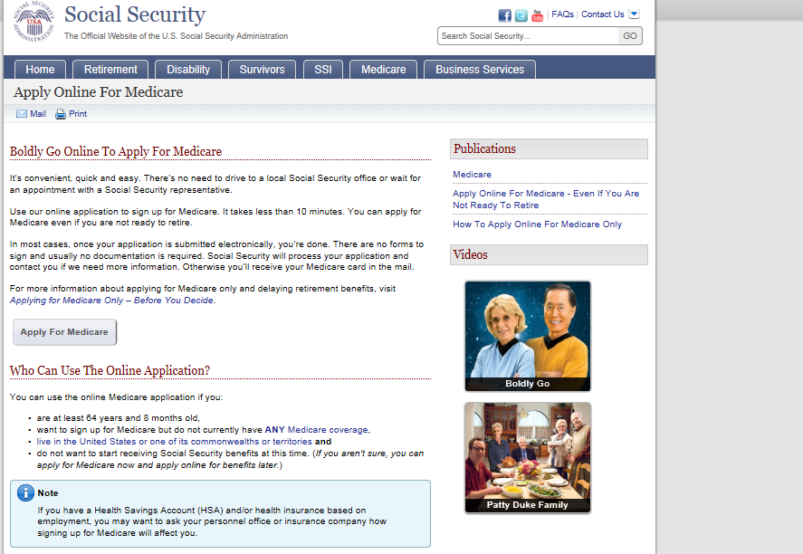 Online application for Medicare .
