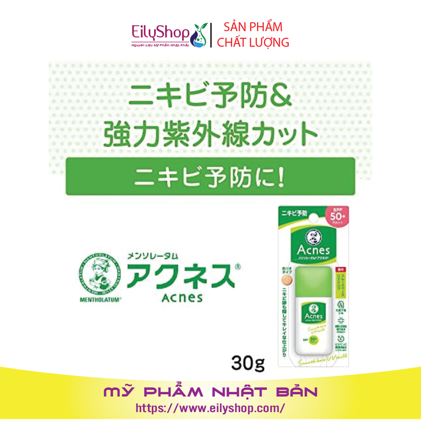 Kem chống nắng Mentholatum Acnes dành cho da dầu mụn, nhạy cảm SPF50+PA+++ 30g - Shop Mỹ Phẩm Nhập Khẩu Thailan