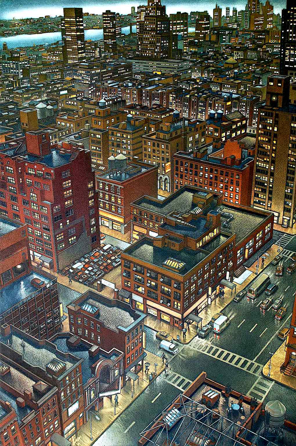 Art Werger, a birdseye urban night scene